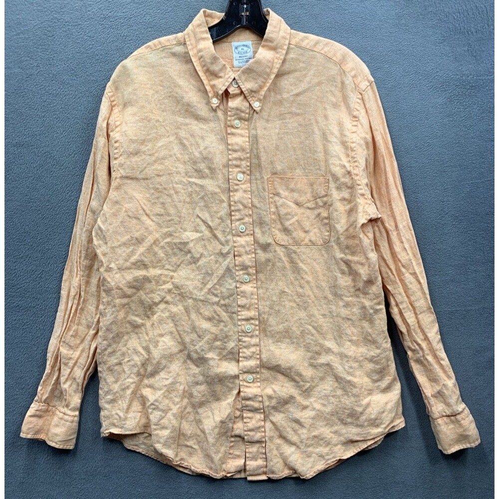 Brooks Brothers Mens Regent Button Down Shirt All Irish Linen Pale Orange XL